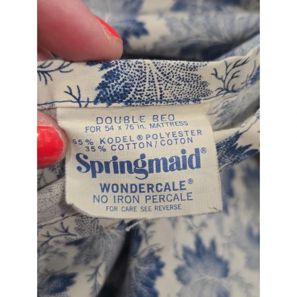 Vintage Springmade 80's‎ Double Bed Size Floral Flat Fitted Sheet Set Blue 54x76